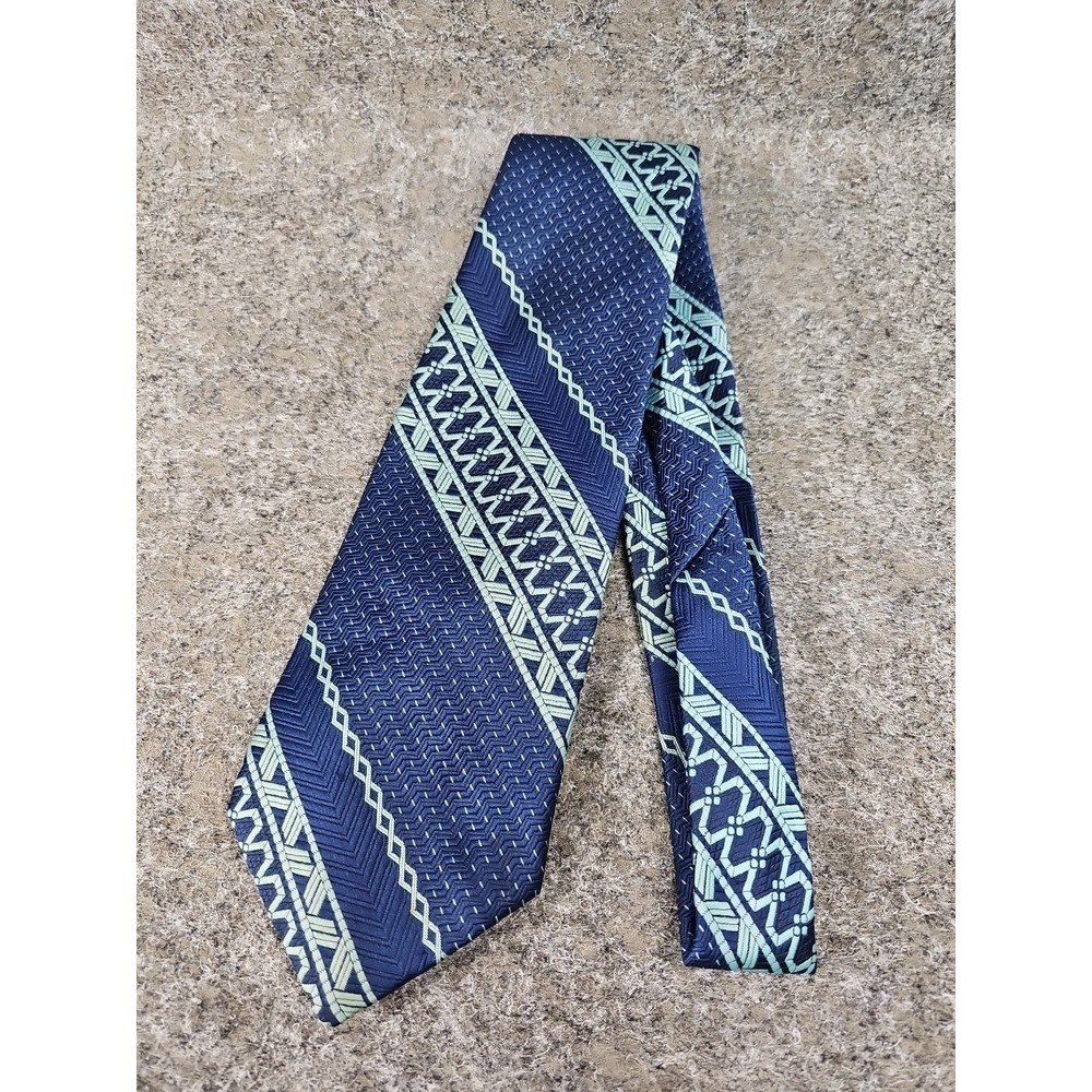 Vtg 70s Wide Jacquard Necktie, Blue Aqua, 4" X 55"